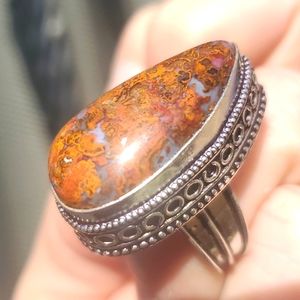 New Seam Agate 925 Silver Ring.